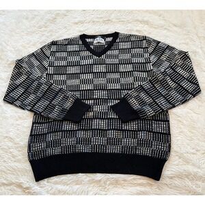 Vtg Montechiaro Mens Sweater Large Black Y2K Patchwork 3D Italy Grandpa 15820x